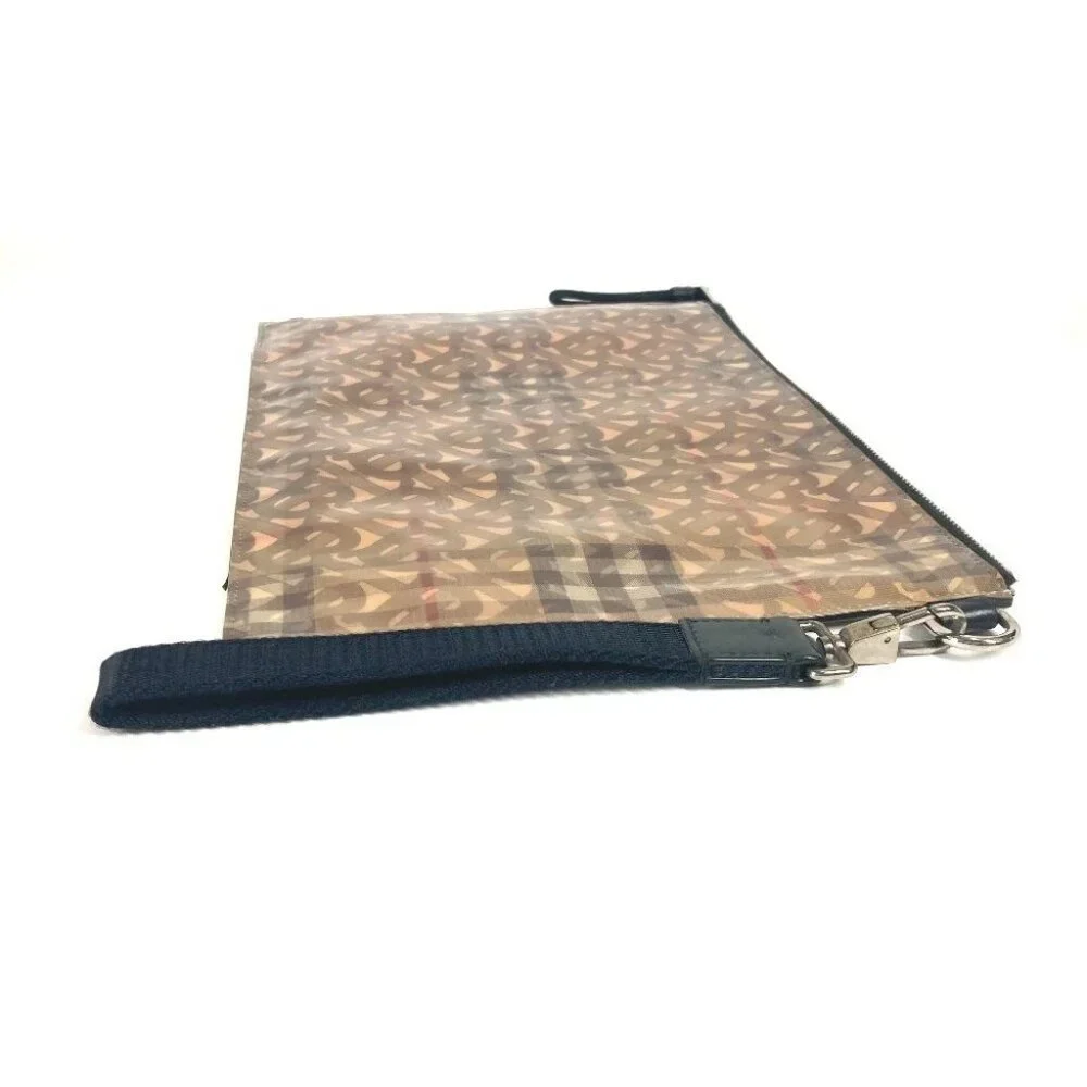 BURBERRY Logo Check TB pouch bag with strap Clutch bag Nylon Beige/Black - Picture 4 of 15